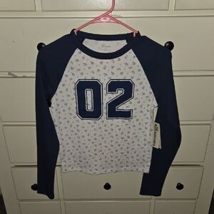 No Boundaries Navy and White Floral Long Sleeve Tee